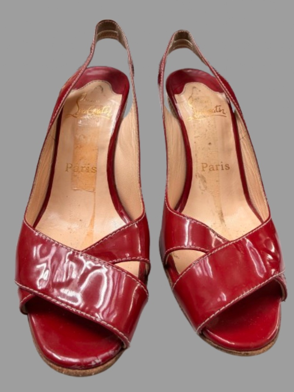 Christian Louboutin Red Patent Espadrille Wedge Slingback Sandals 38.5 US 8